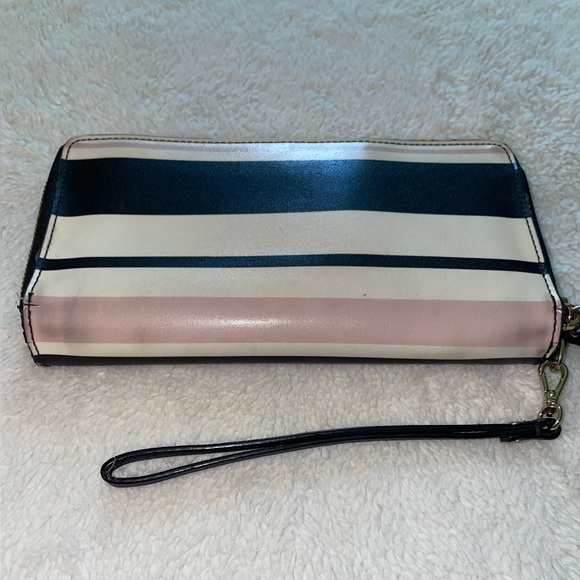 Kate Spade Black Long Wallet with White and Pink Stripes - Picture 3 of 8
